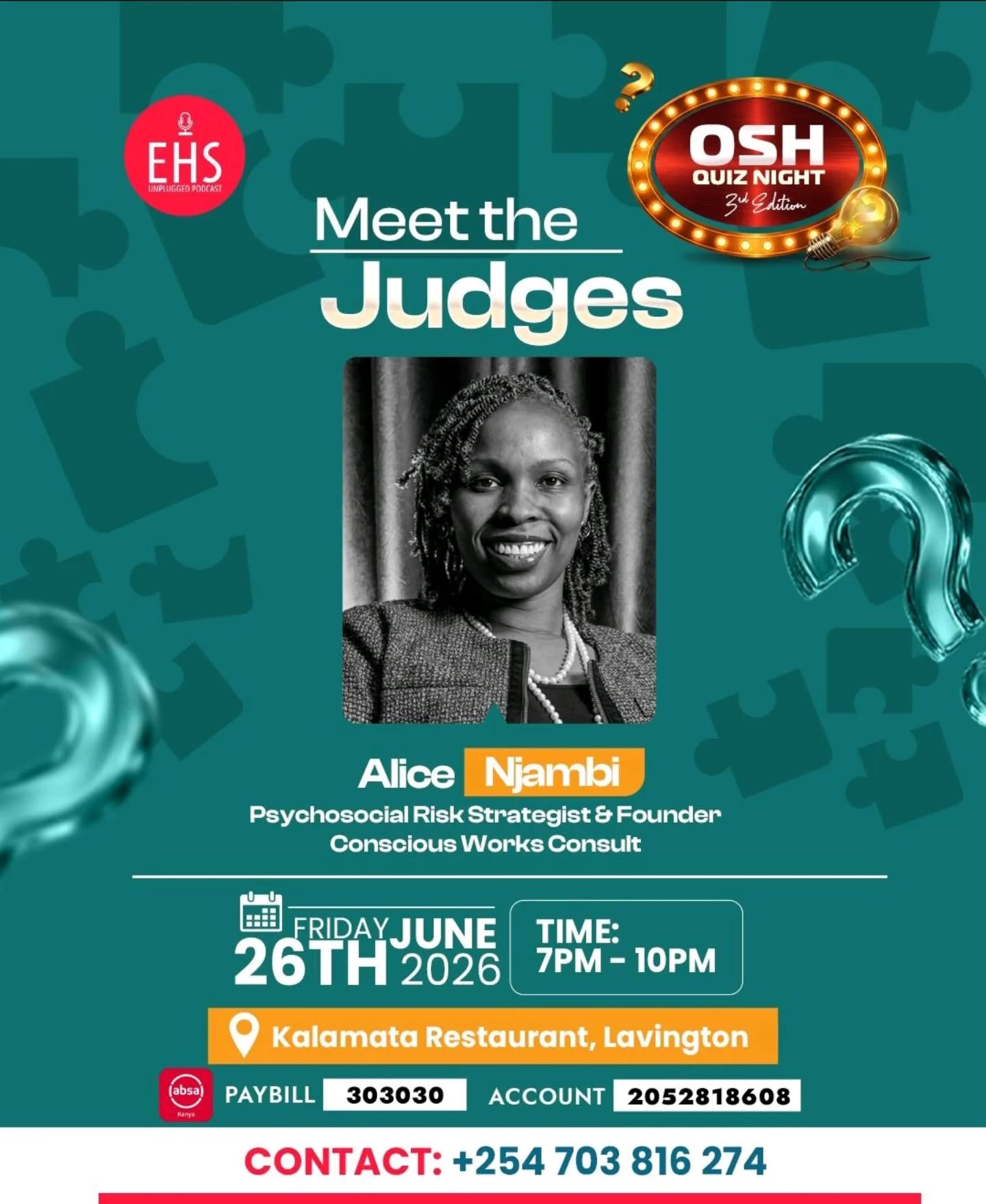 Alice Njambi featured as a judge for OSH Quiz Night